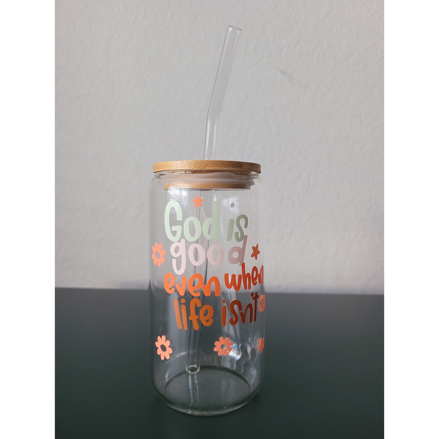Glass Can Cup (Bamboo lid and Glass Straw included)