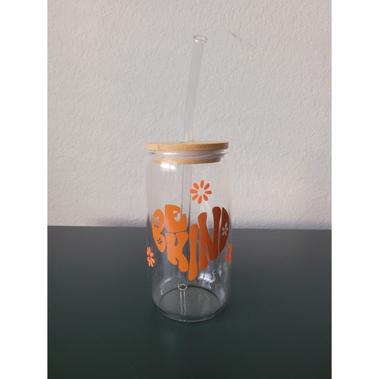 Glass Can Cup (Bamboo lid and Glass Straw included)